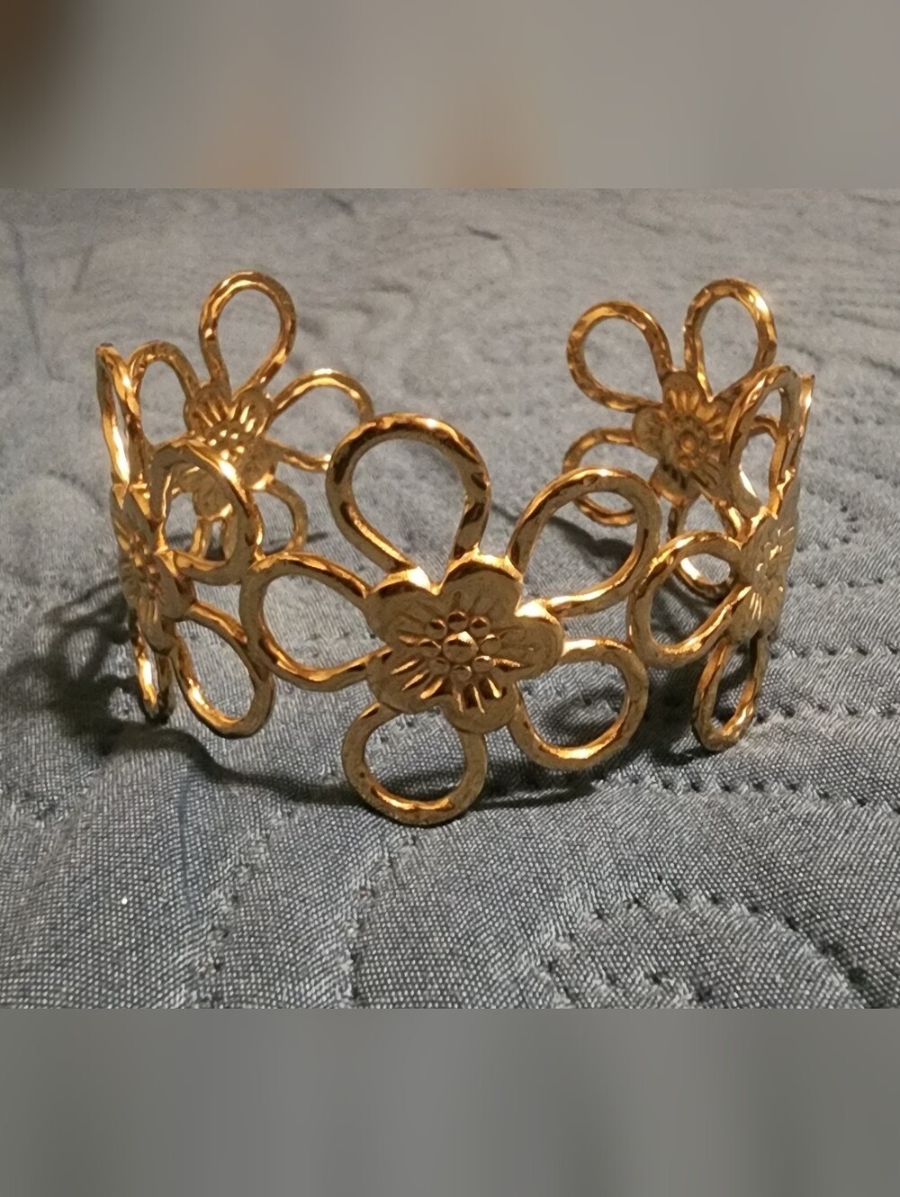 Gold Floral Cutout Cuff Bracelet - Women Jewelry